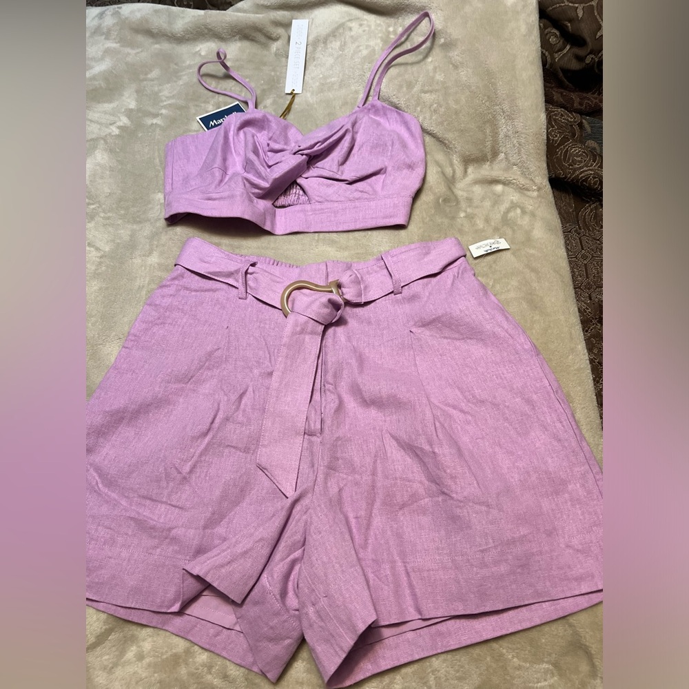 House of Harlow 1960 Lilac Two-Piece Crop Top & High-Waist Shorts Set